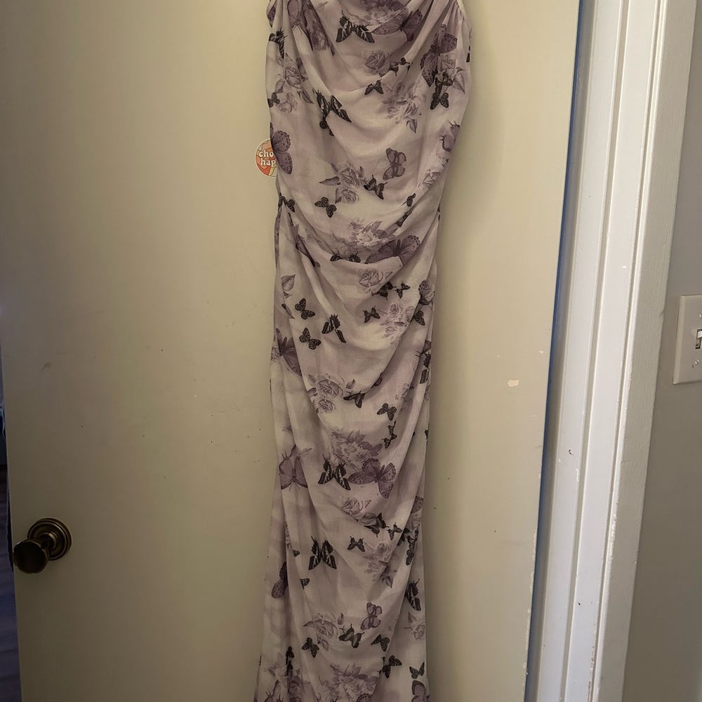 Elegant Purple Butterfly Print Dress